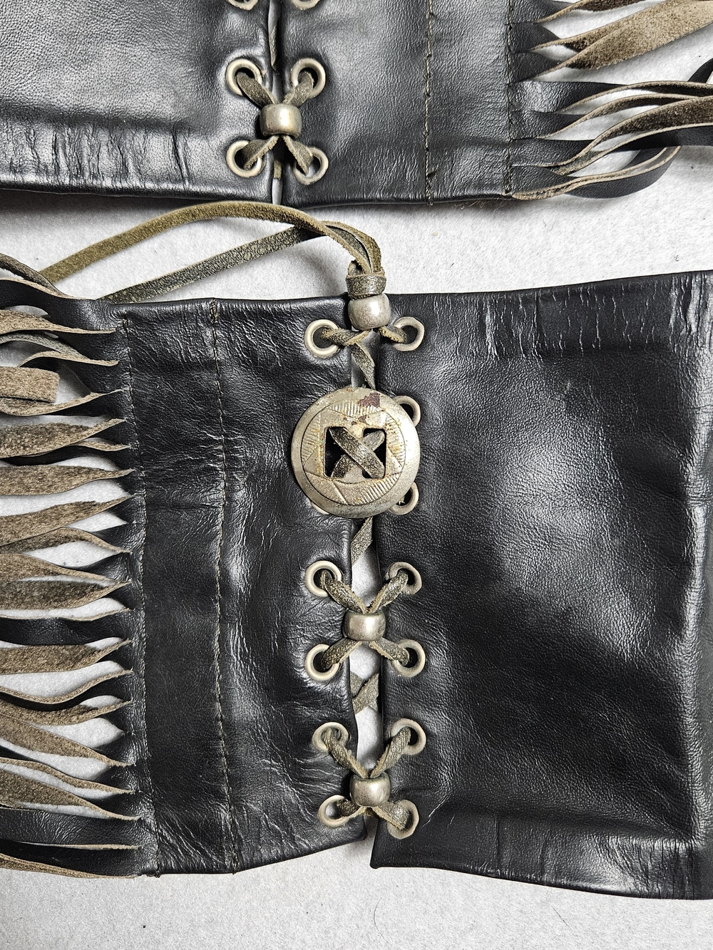 Vintage Black Leather Fringe Boot Wraps w/ Silver Conchos - Picture 6 of 12